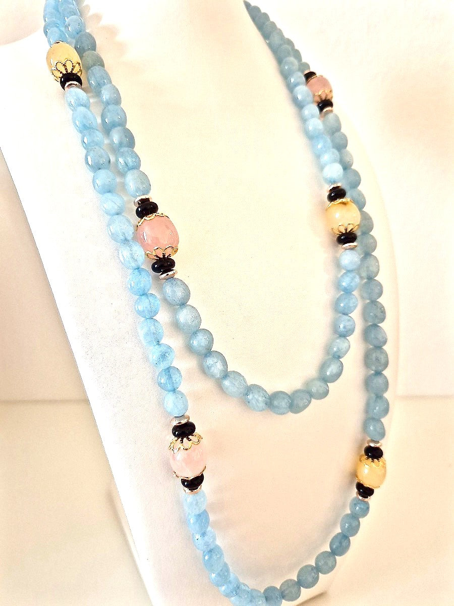 Collana Acquamarine e Calcedoni naturali