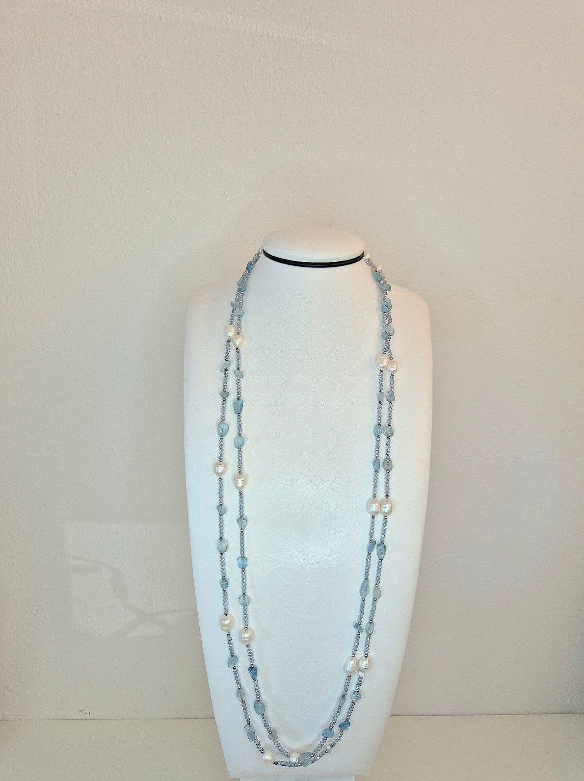 Collana Chanellina Acquamarine e Perle