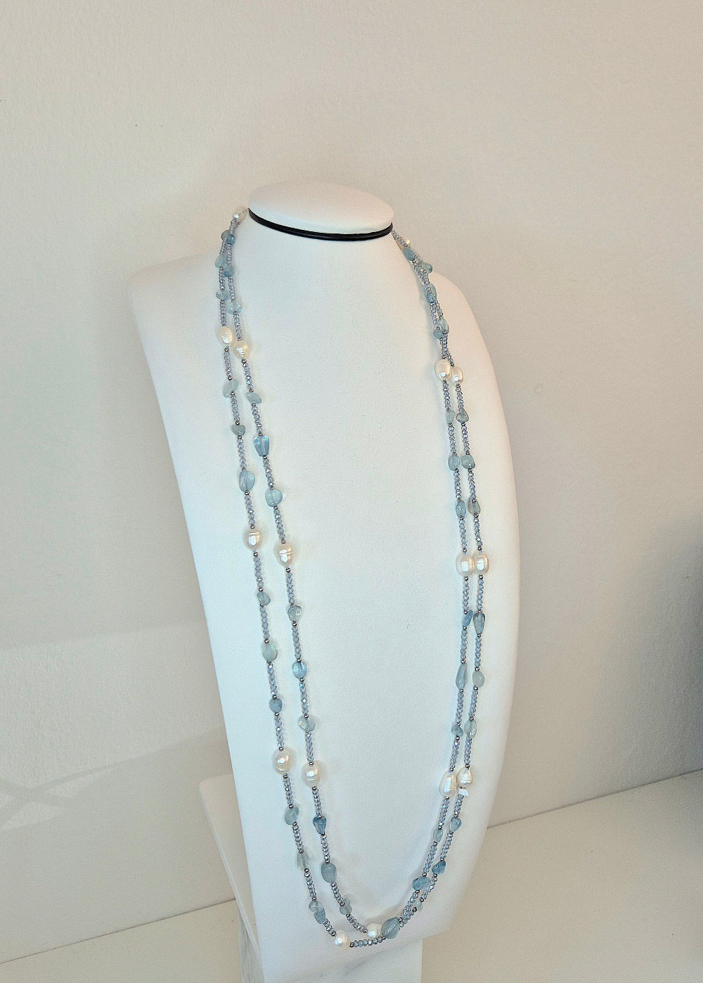 Collana Chanellina Acquamarine e Perle