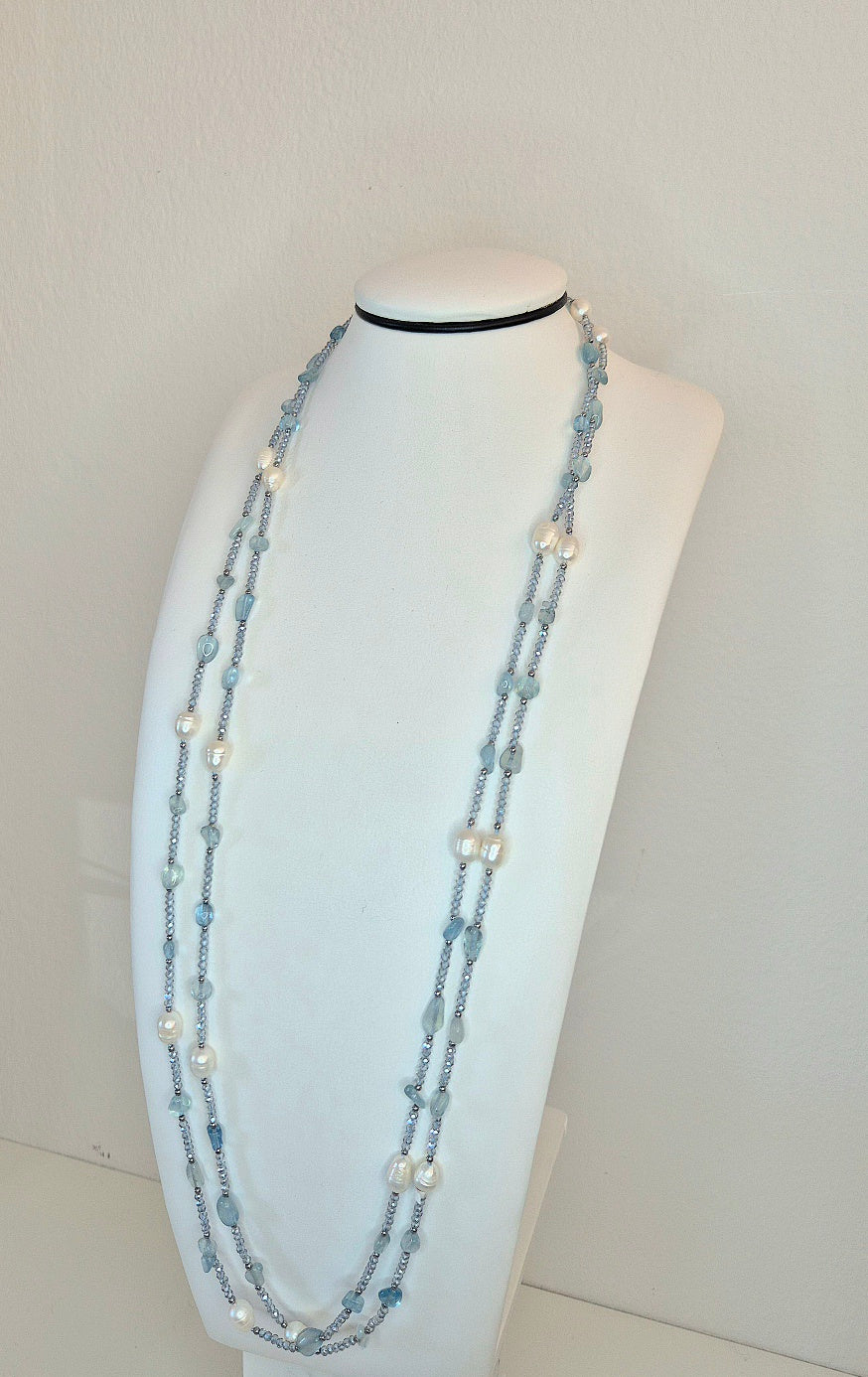 Collana Chanellina Acquamarine e Perle