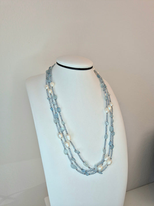 Collana Chanellina Acquamarine e Perle
