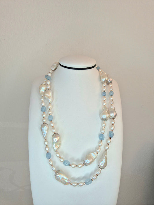 Collana in Perle coltivate e Acquamarine naturali