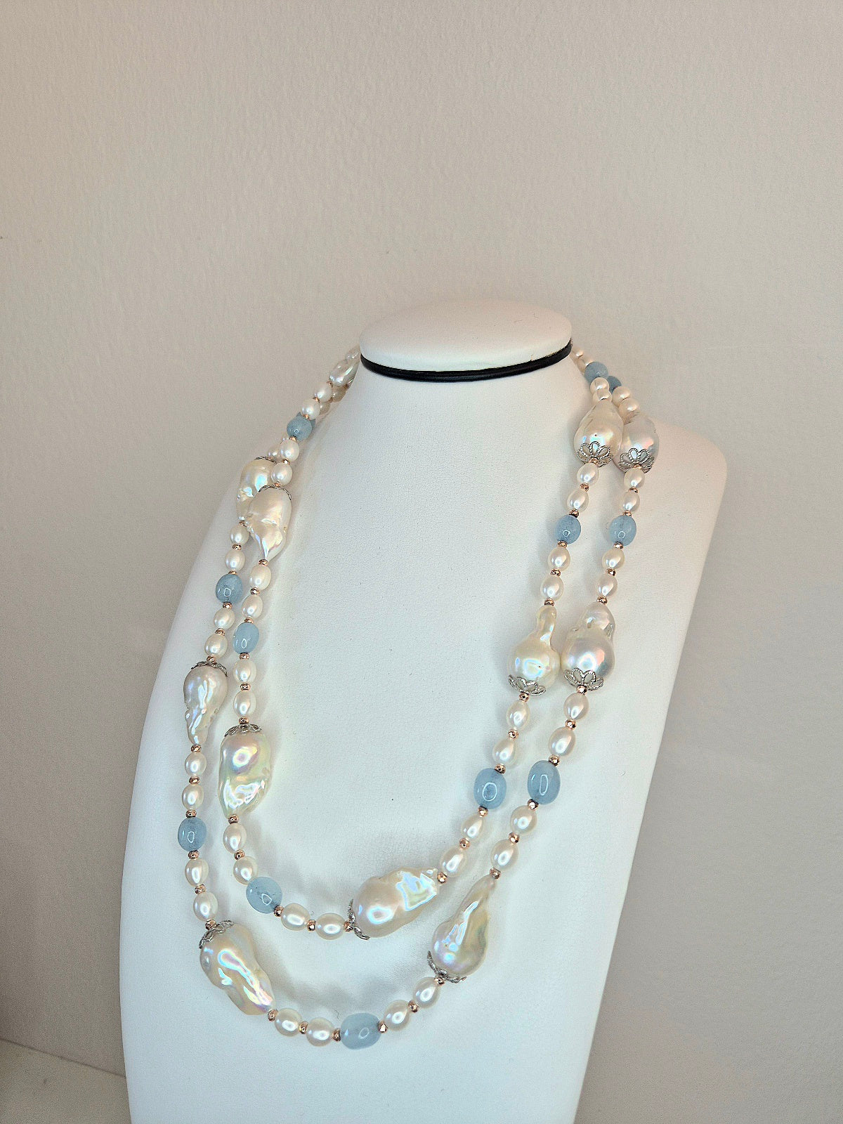 Collana in Perle coltivate e Acquamarine naturali