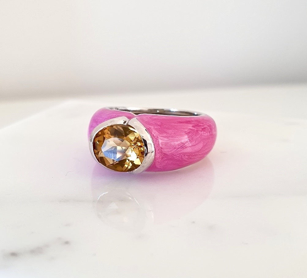 Anello Smalt 03 Rosa Fuxia Quarzo Citrino