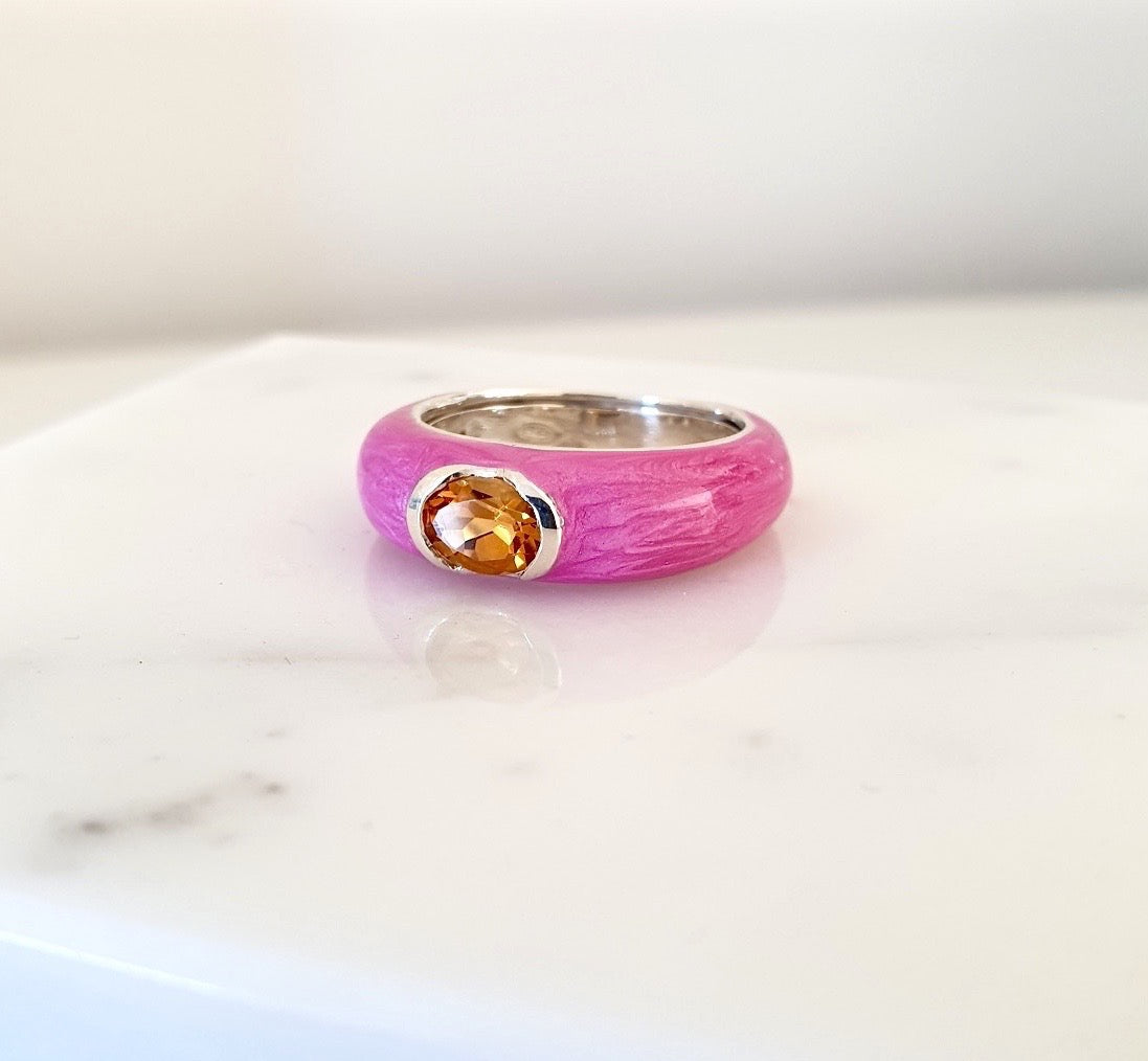 Anello Smalt 02 Rosa Fuxia Quarzo Citrino